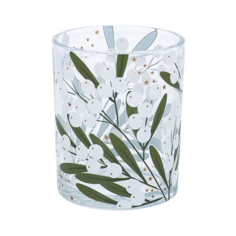 Gisela Graham Small Glass Mistletoe Candle Holder