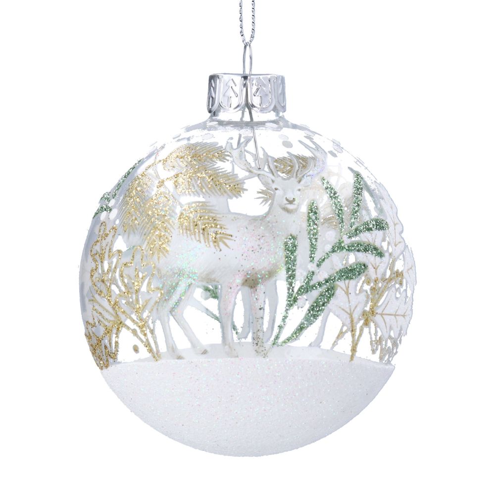 Gisela Graham Stag Glass Bauble, Clear