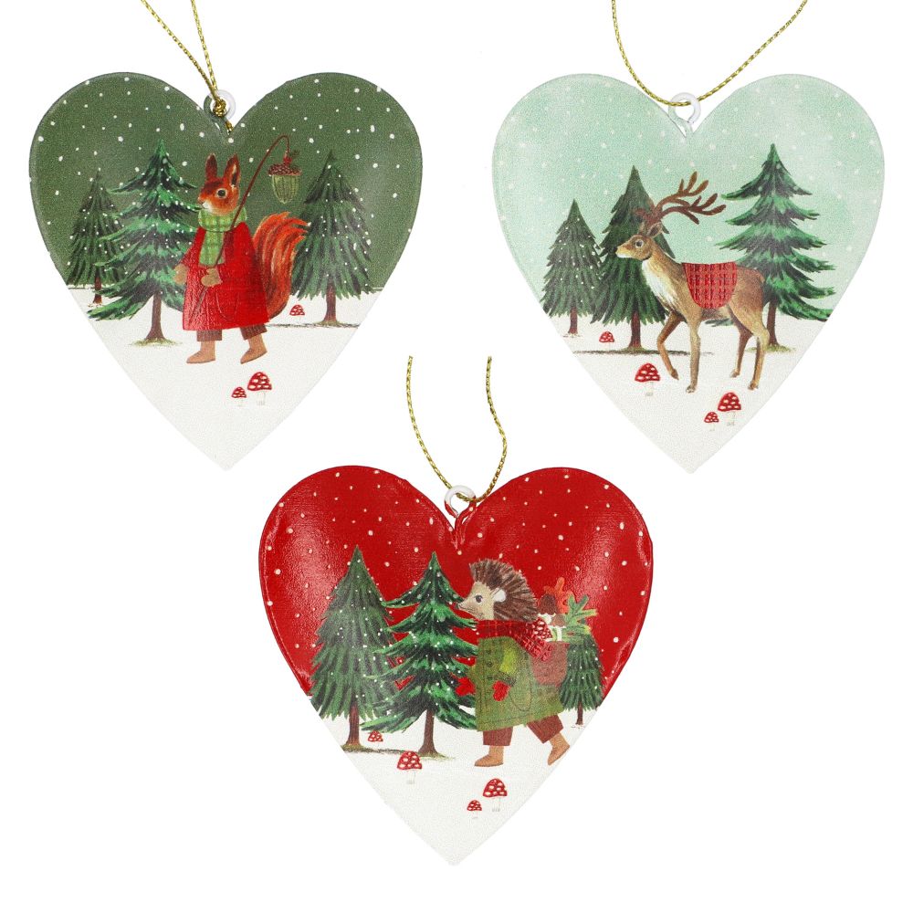 Gisela Graham Tin Heart Decoration, Woodland Scene (Choice of 3)