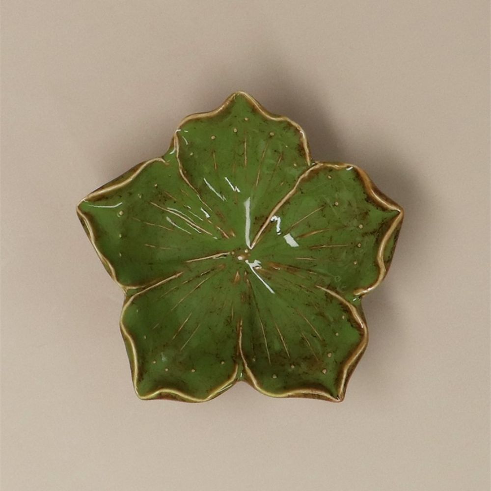 Gisela Graham Trinket Dish - Green Reactive Hibiscus