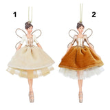 Gisela Graham Velvet Dresses Fairies Decoration - Cream/Gold - (Choice of 2)
