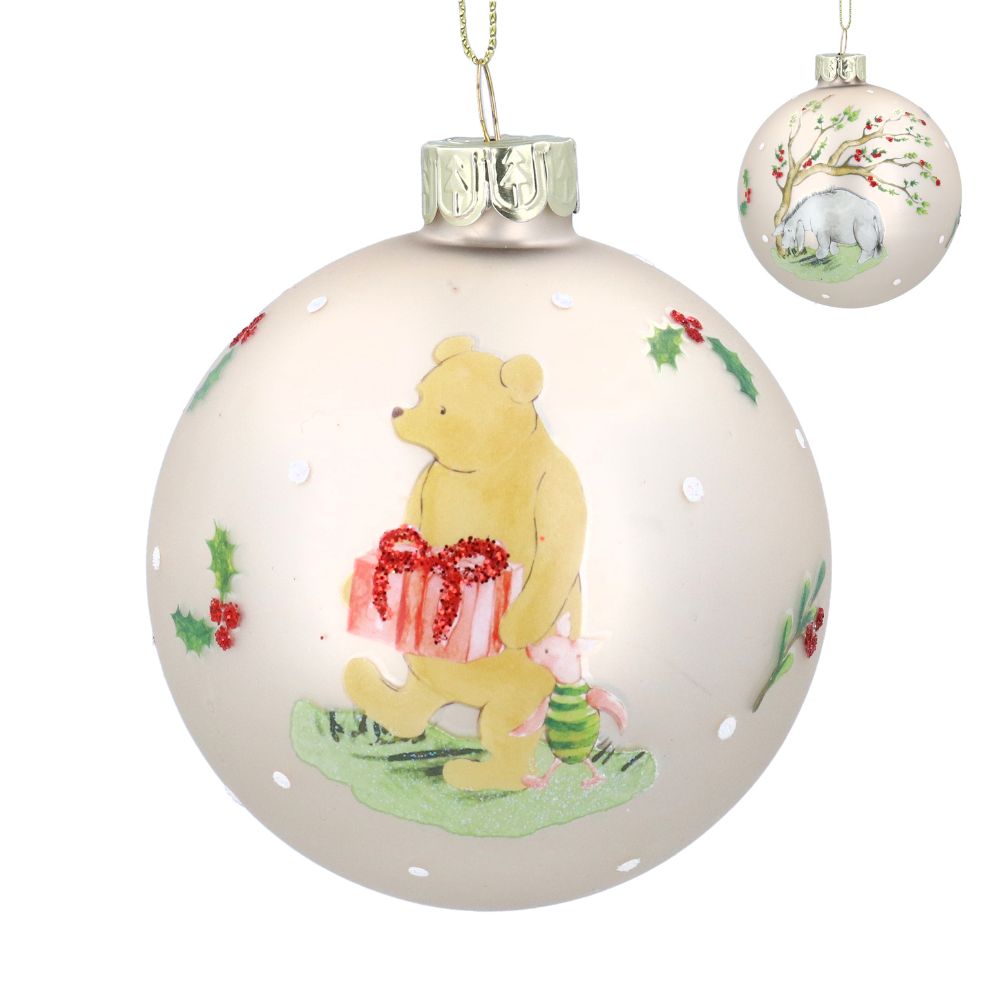 Gisela Graham Winnie-The-Pooh Matt Off White Glass Bauble