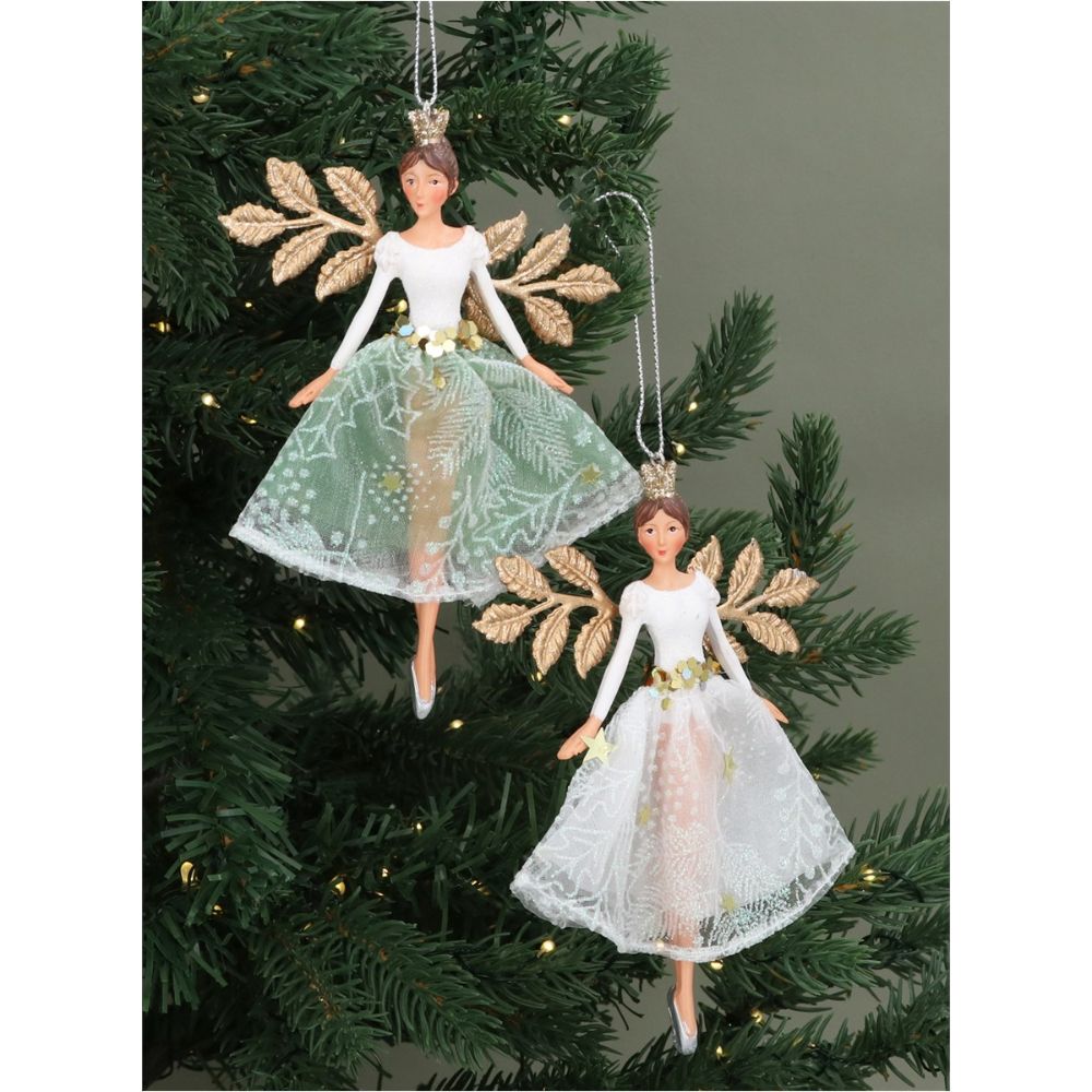 Gisela Graham Winter Palace White & Green Fairies (Choice of 2)