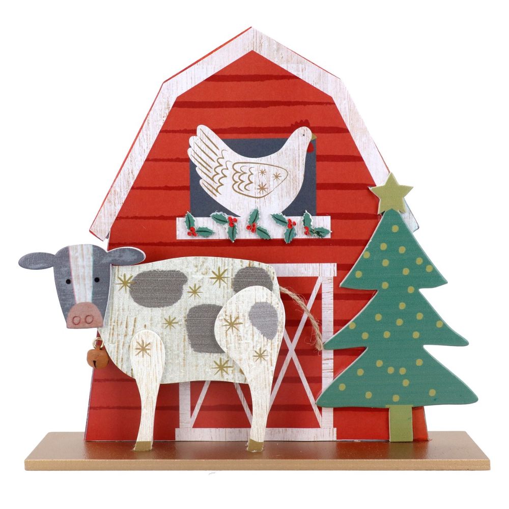 Gisela Graham Wooden Barn with Animals Ornament