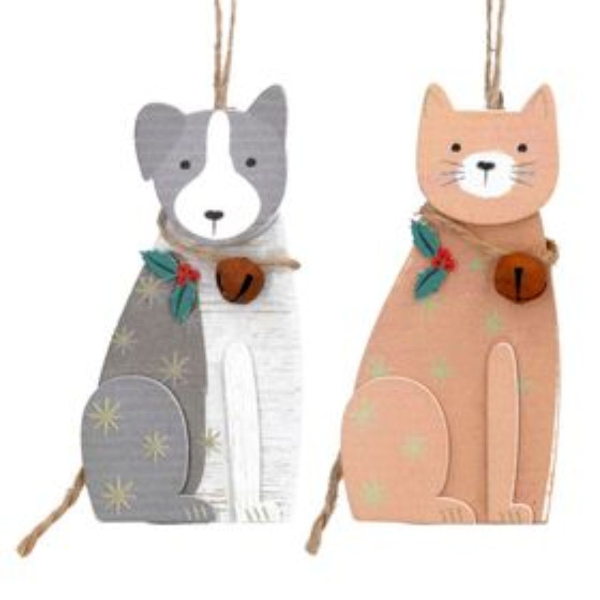 Gisela Graham Wooden Dog or Cat Hanging Decoration (Choice of 2)