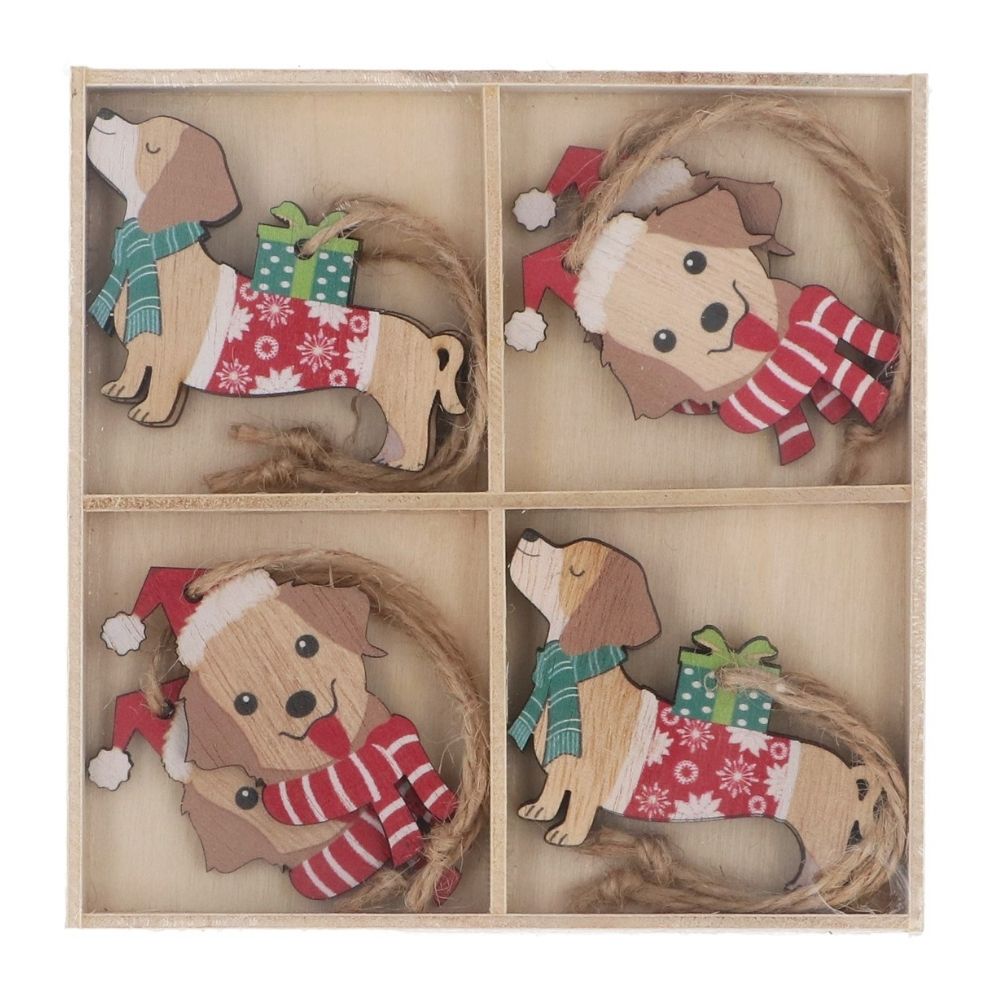 Gisela Graham Wooden Painted Dog Hanging Decoration - (Set of 8)