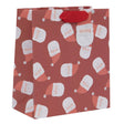 Gift bag with Santa Claus pattern on a red background
