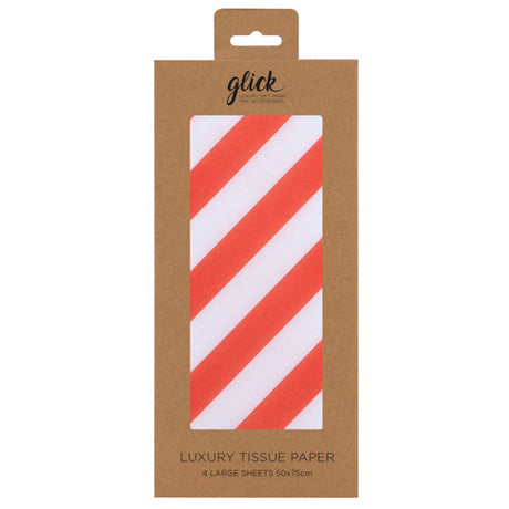 Packaging of luxury tissue paper with red and white stripes, featuring the brand 'glick'.