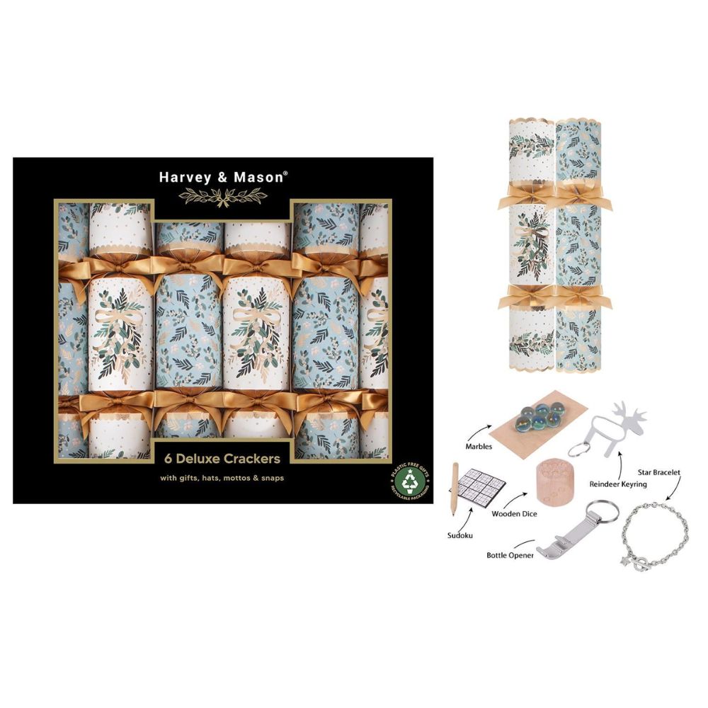 Harvey & Mason 6 Deluxe Mistletoe 13.5" Christmas Crackers
