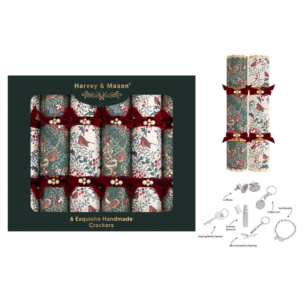 Harvey & Mason 6 Exquisite Robin 13.5" Christmas Crackers