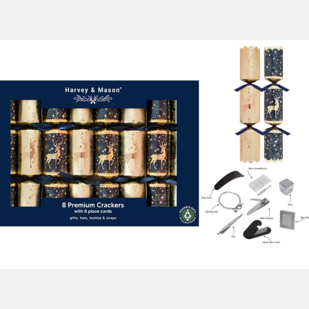 Harvey & Mason 12" Premium Navy Reindeer Crackers