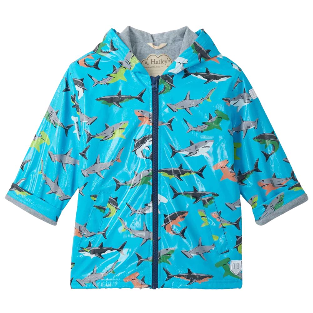 Hatley Colour Changing Shark Party Zip-Up Raincoat - Age 5