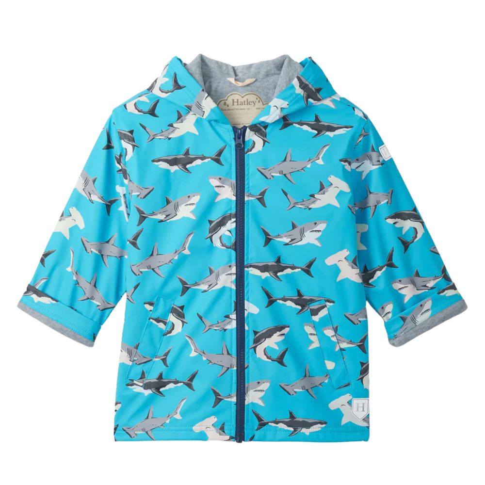 Hatley Colour Changing Shark Party Zip-Up Raincoat - Age 2