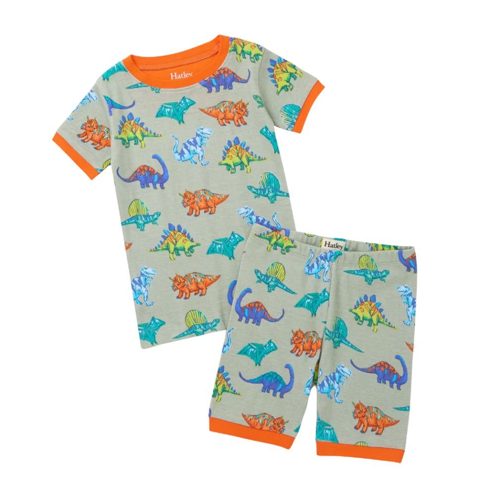 Hatley Dino Party Cotton Short Pajama Set - Age 2 - Old Railway Line Garden Centre