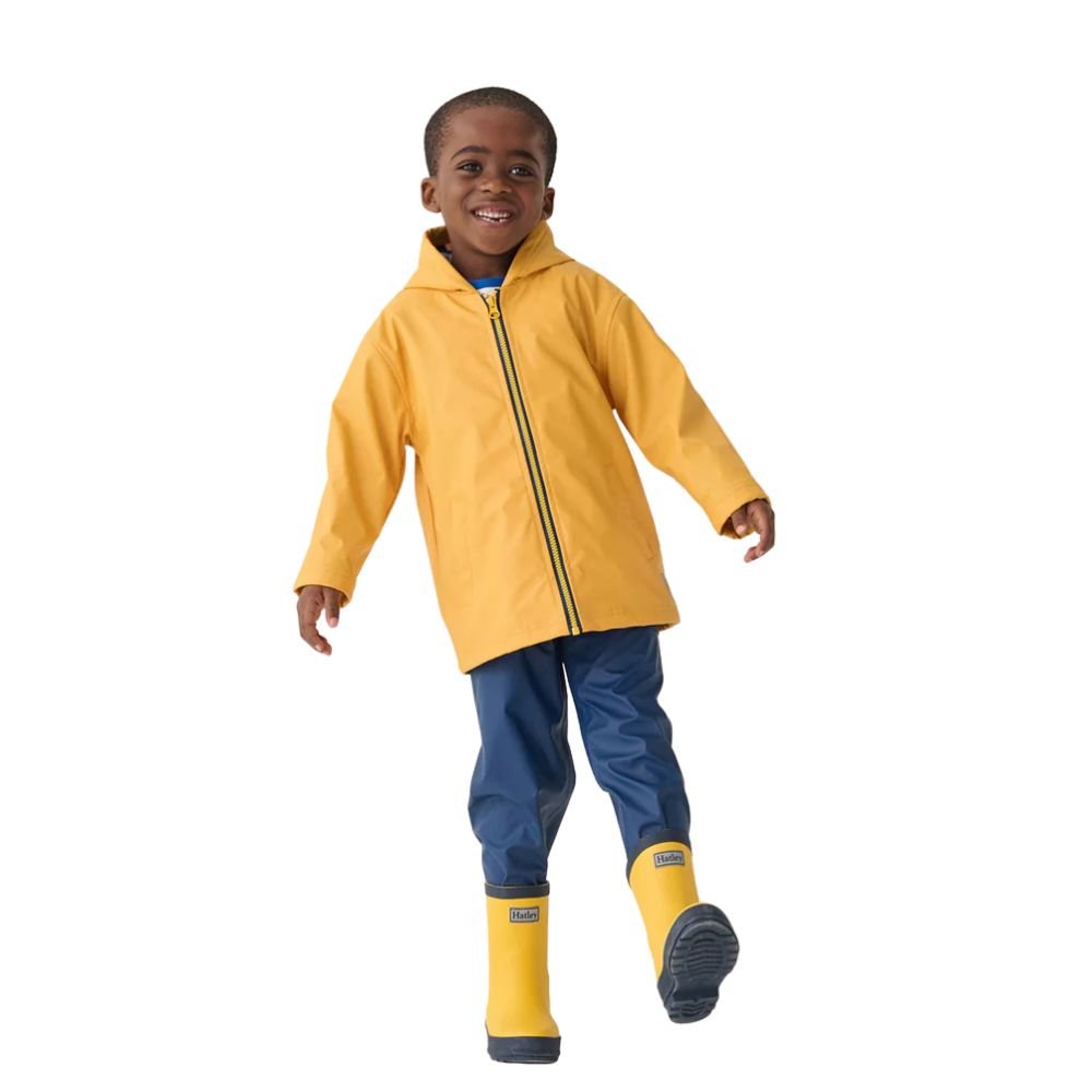 Hatley Kids Yellow & Navy Matte Wellie Boots - Size 6 - Old Railway Line Garden Centre