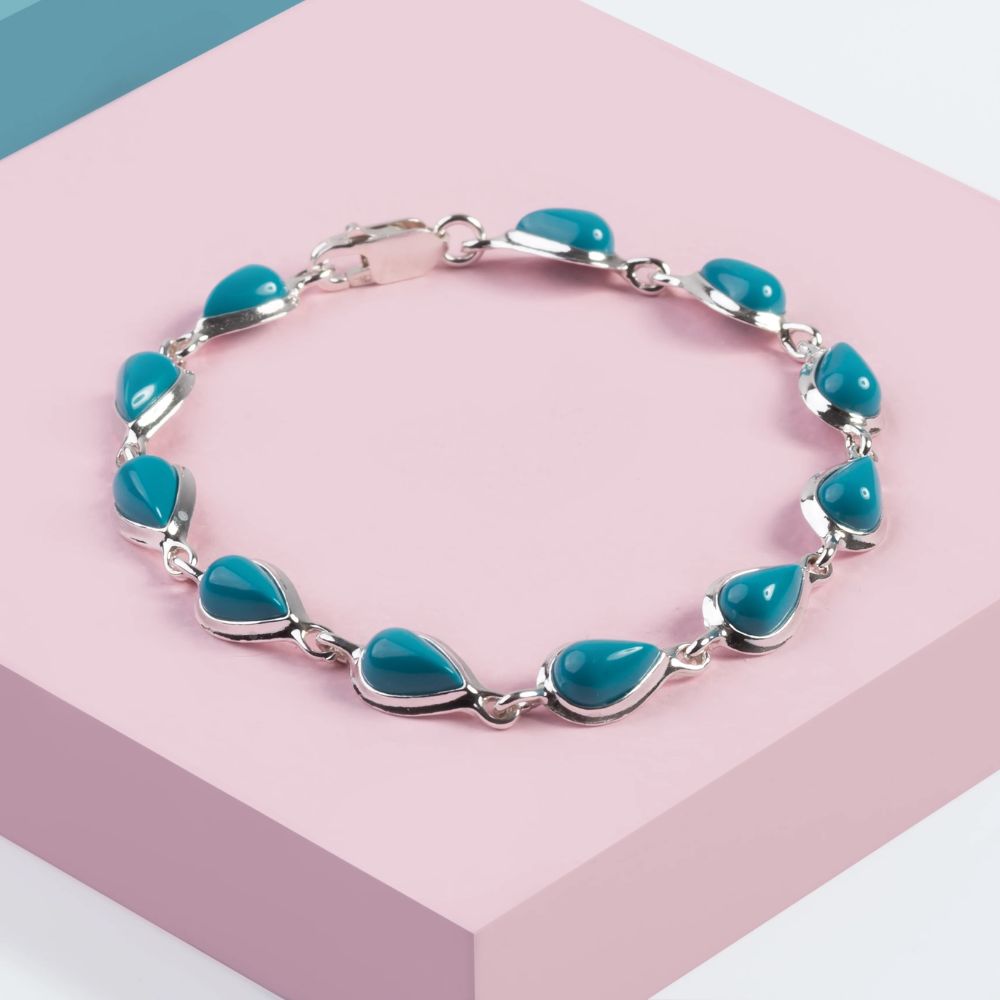 Henryka Classic Teardrop Link Bracelet in Silver and Turquoise