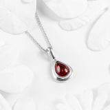 Henryka Classic Teardrop Necklace in Silver and Garnet