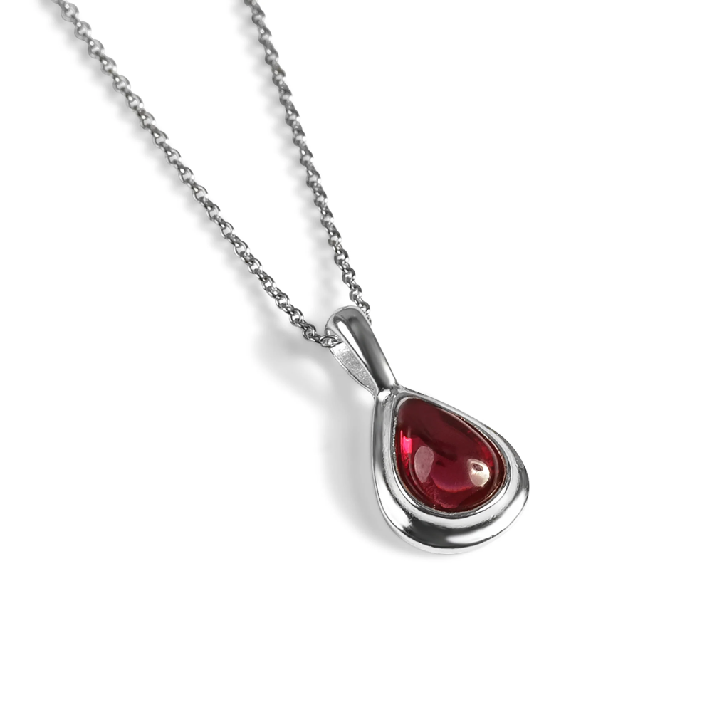 Henryka Classic Teardrop Necklace in Silver and Garnet