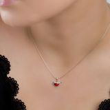 Henryka Cute Bird Necklace in Silver and Coral