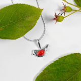 Henryka Cute Bird Necklace in Silver and Coral
