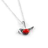 Henryka Cute Bird Necklace in Silver and Coral