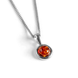 Henryka Round Charm Necklace in Silver & Cognac Amber