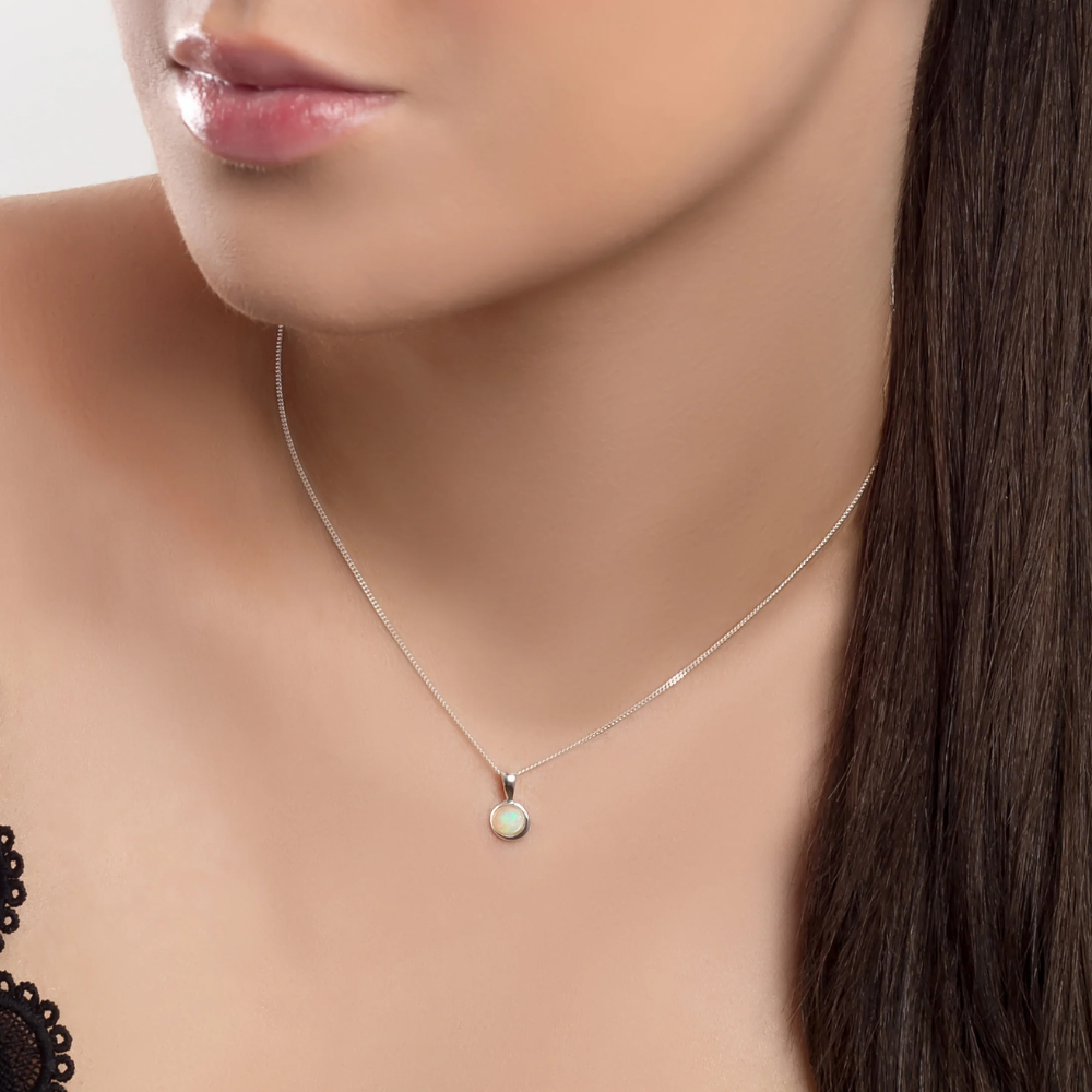 Henryka Round Charm Necklace in Silver and Ethiopian Opal