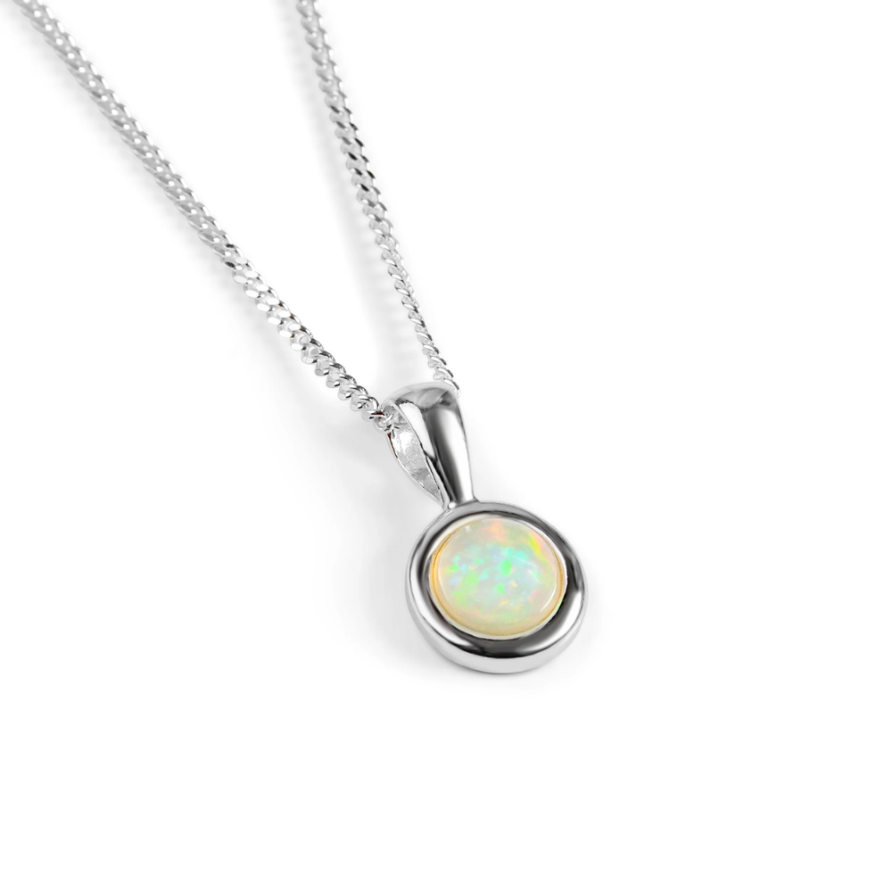 Henryka Round Charm Necklace in Silver and Ethiopian Opal
