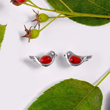 Henryka Silver & Coral Tiny Bird Stud Earrings