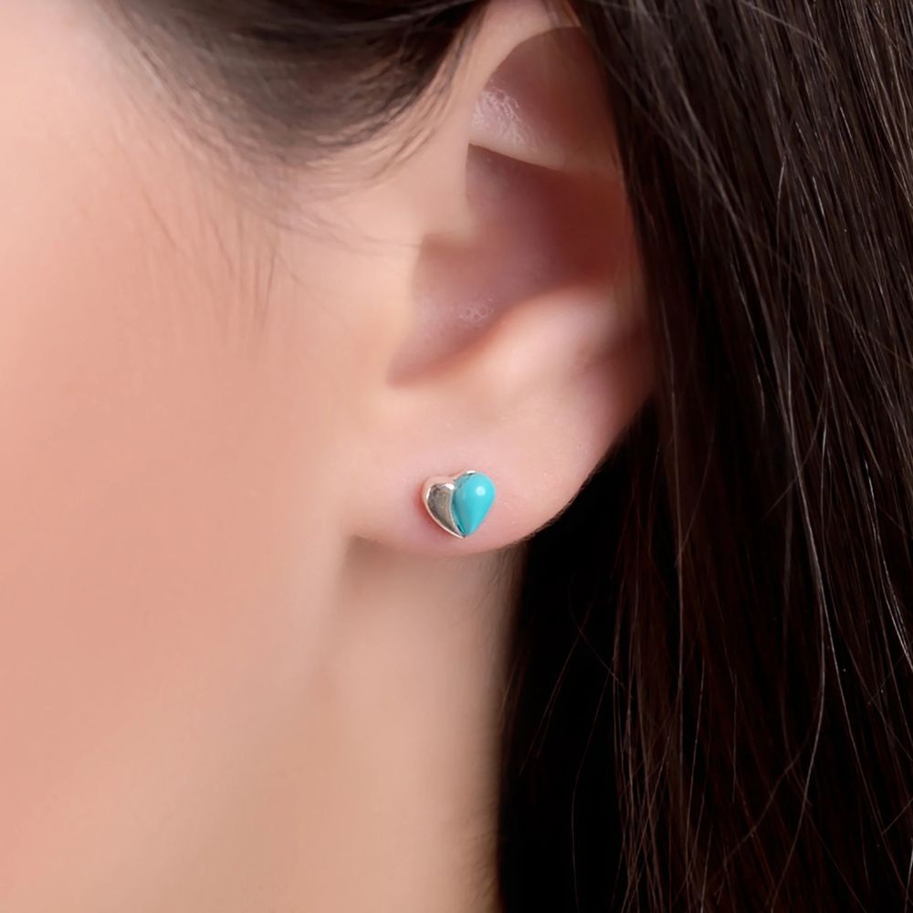 Henryka Silver & Turquoise Miniture Heart Stud Earrings