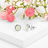 Henryka Small Round Stud Earrings in Silver and Ethiopian Opal