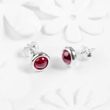 Henryka Small Round Stud Earrings in Silver and Garnet