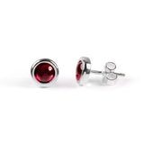 Henryka Small Round Stud Earrings in Silver and Garnet