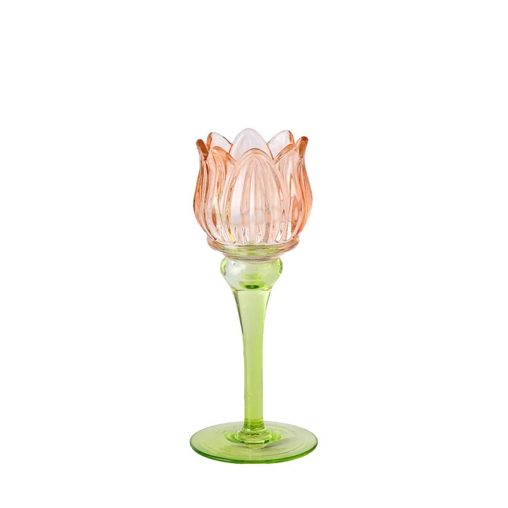 Hogewoning 19cm Light Red Glass Tulip Tealight Holder - 363668 - Old Railway Line Garden Centre