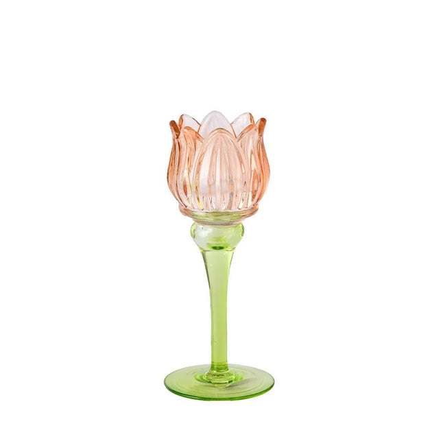 Hogewoning 19cm Light Red Glass Tulip Tealight Holder - 363668 - Old Railway Line Garden Centre