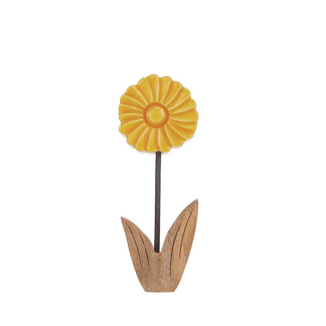 Hogewoning 25cm Natural/Yellow Deco Malpa Daisy Flower Ornament - 704239 - Old Railway Line Garden Centre