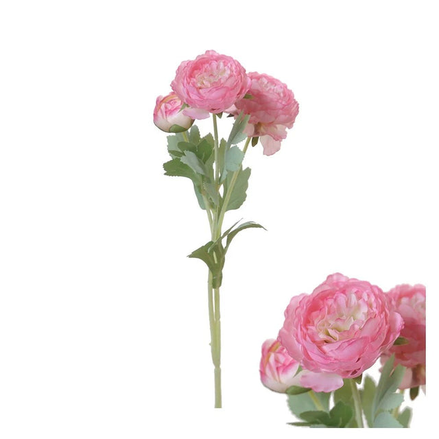 Hogewoning 49cm Pink/White Ranunculus Artificial Flower Stem - 363256 - Old Railway Line Garden Centre