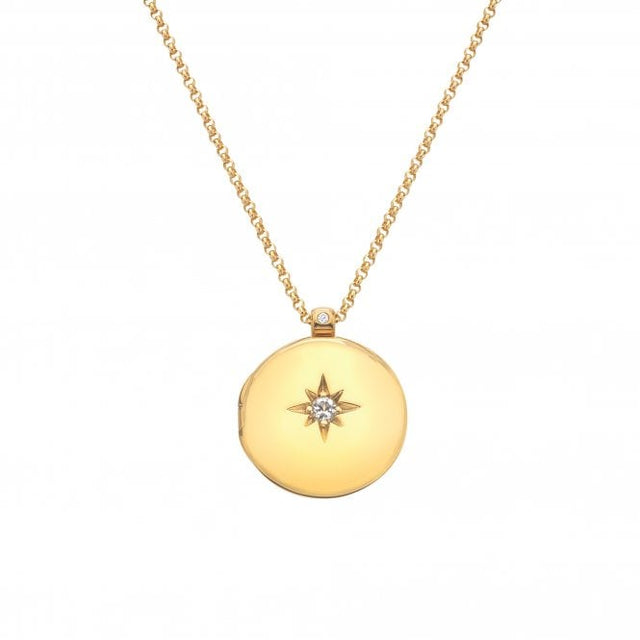 Hot Diamonds 45cm HD X Gem White Topaz Starburst Locket Necklace - Gold - Old Railway Line Garden Centre