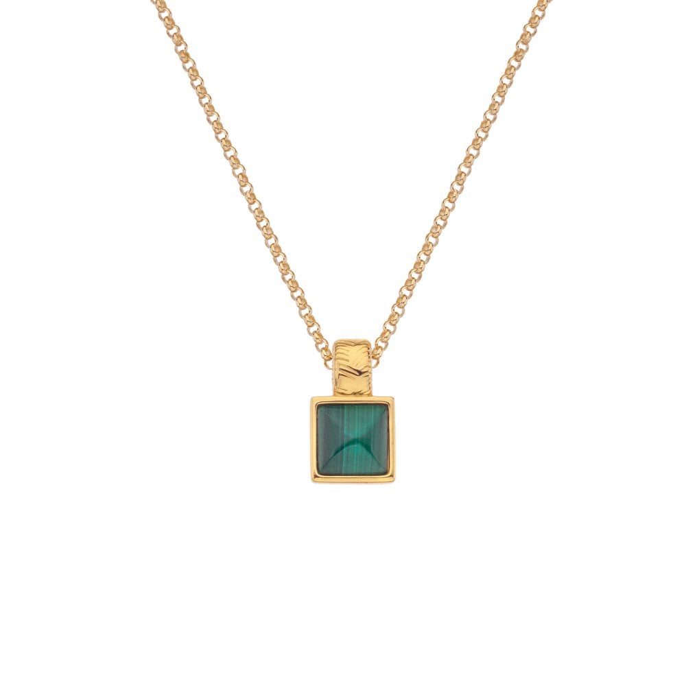 Hot Diamonds 45cm Revive Malachite Square Necklace - Gold