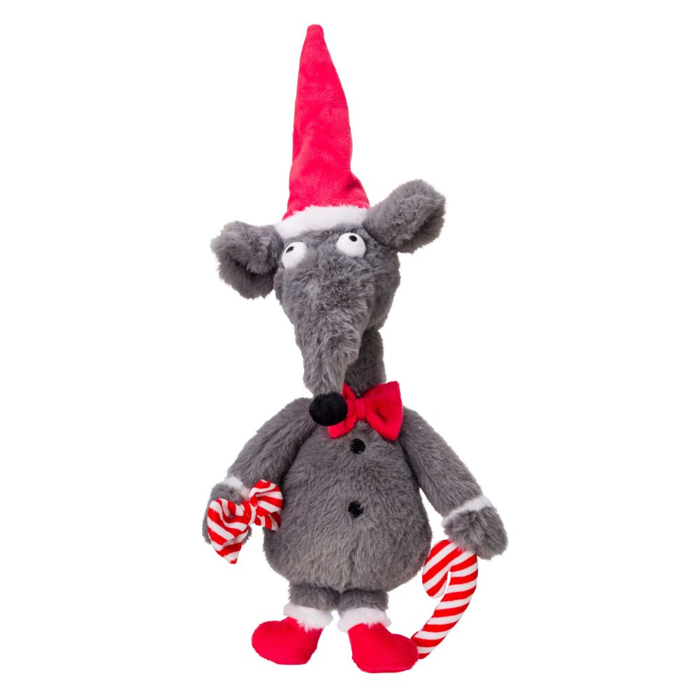 House of Paws Christmas Rat Dog Toy - Grey