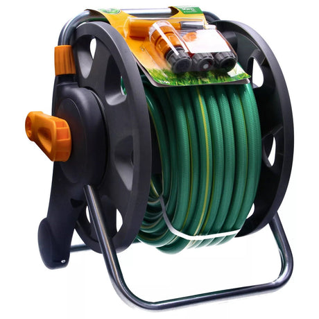 Hozelock 30m Assembled Reel Ultraflex Hose Freestanding with Fittings & Nozzle - Old Railway Line Garden Centre