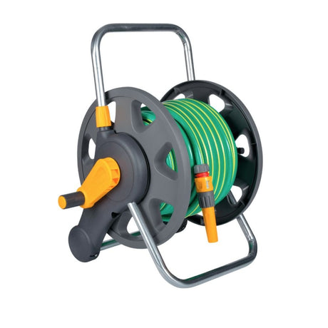 Hozelock 30m Assembled Reel Ultraflex Hose Freestanding with Fittings & Nozzle - Old Railway Line Garden Centre
