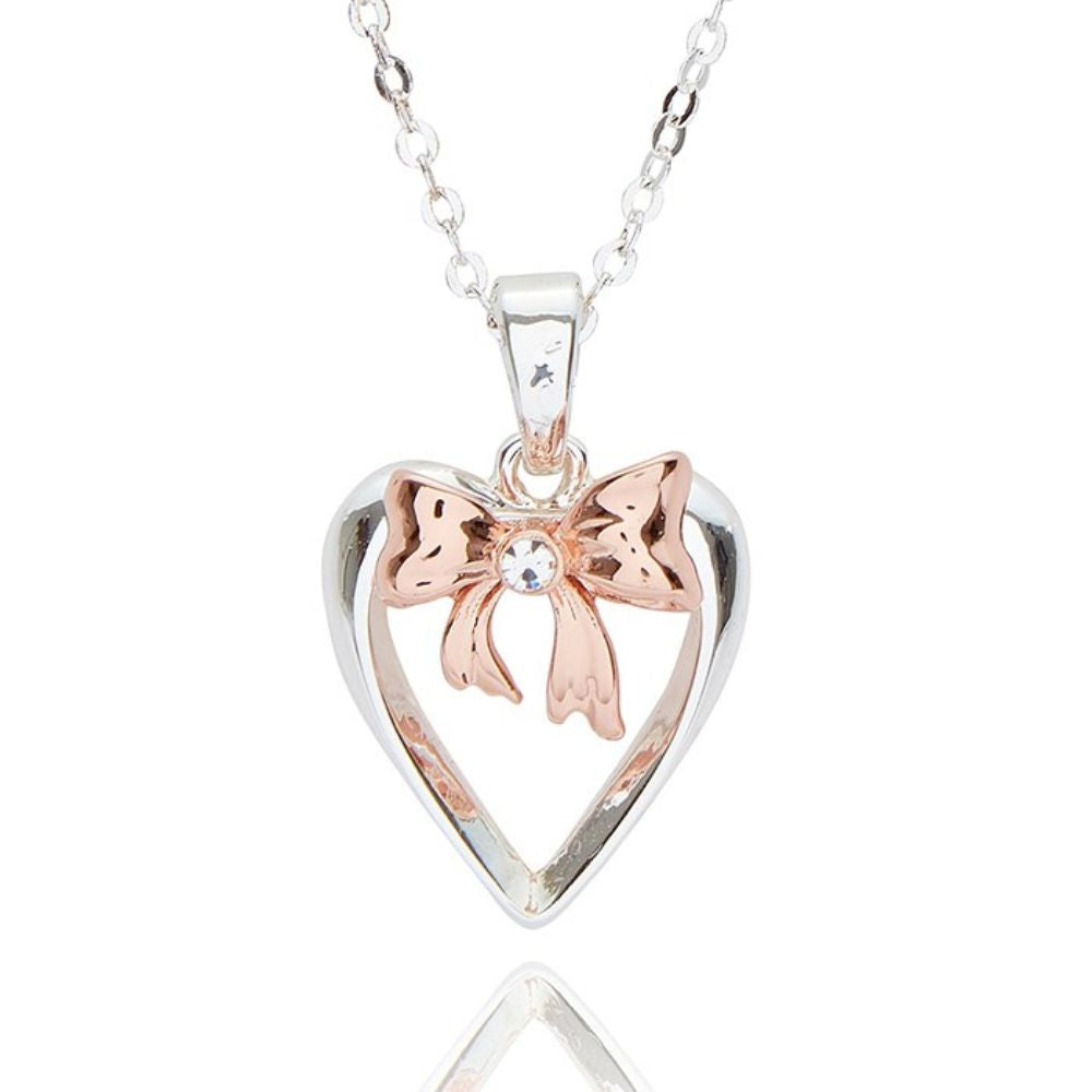 Equilibrium Eternal Bow Two Tone Bow Heart Necklace