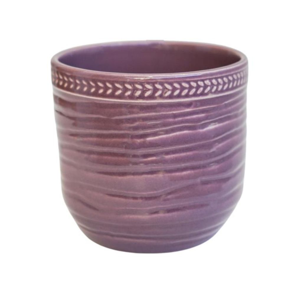 Ivyline 14cm Delphine Garland Rim Glazed Pot - Plum