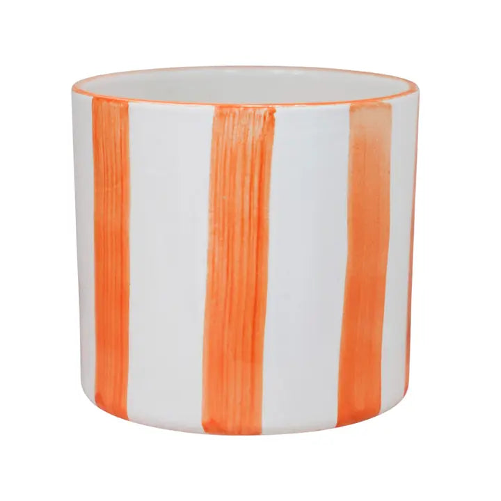 Ivyline 14cm Paros Stripe Glazed Pot - Orange
