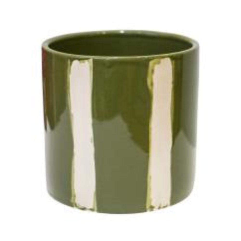 Ivyline 13cm Mulberry Painted Stripe Planter - Olive