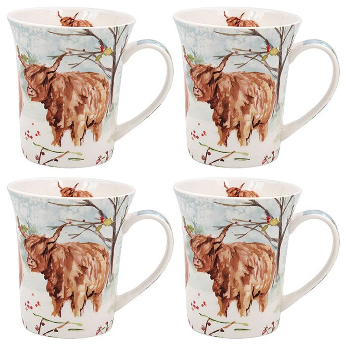 Jennifer 9cm Rose Highland Cow Christmas Mug Set of 4