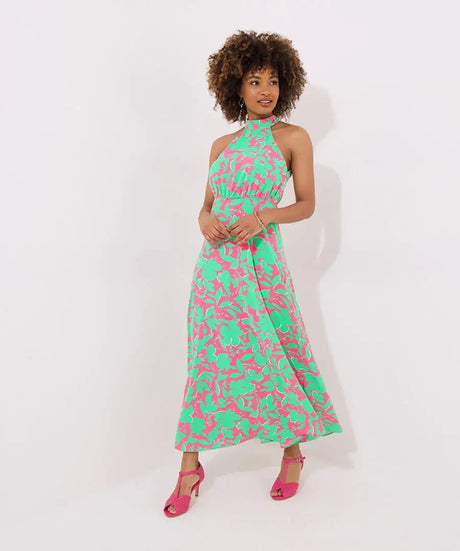 Joe Browns 14 Pink/Green Olivia Halterneck Maxi Dress - Old Railway Line Garden Centre