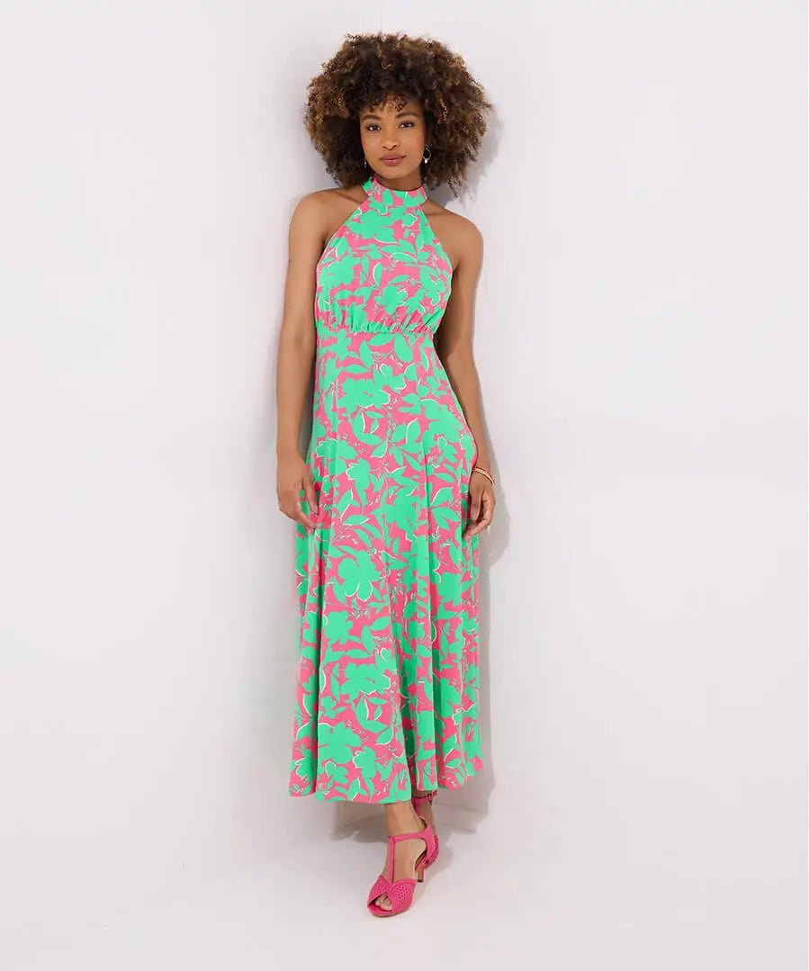 Joe Browns 14 Pink/Green Olivia Halterneck Maxi Dress - Old Railway Line Garden Centre
