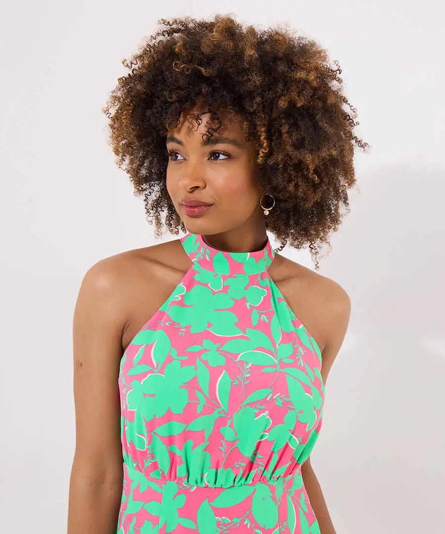 Joe Browns 14 Pink/Green Olivia Halterneck Maxi Dress - Old Railway Line Garden Centre